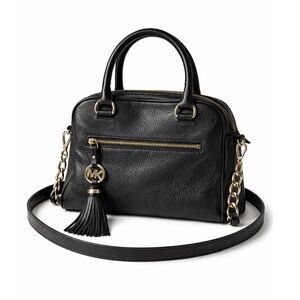 Michael Kors Black Pebbled Leather Satchel Crossbody Bag Gold Hardware Tassel